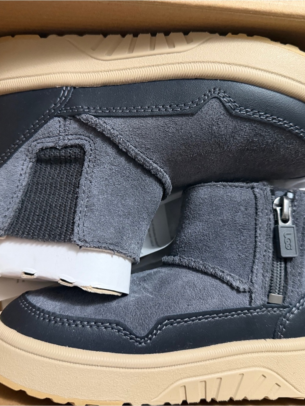 UGG Men's Gray Suede Zip Boot with Tan Sole